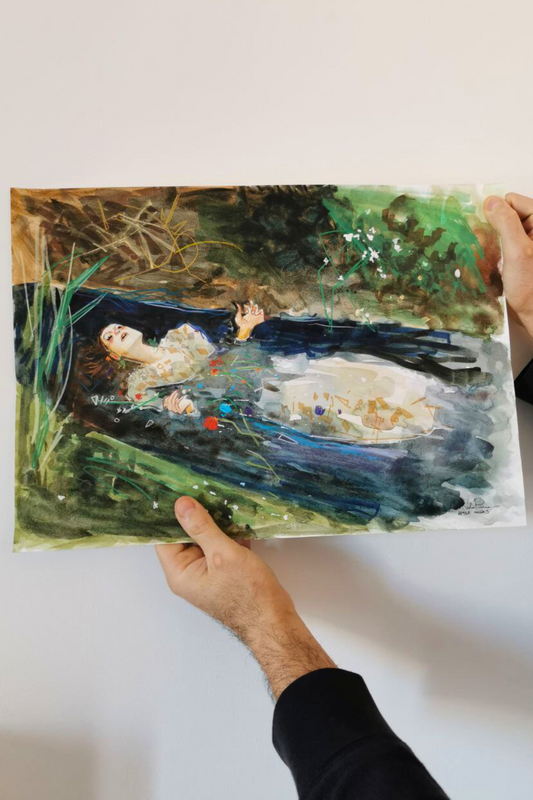 "Ophelia" (After Millais) - Dipinto originale A3