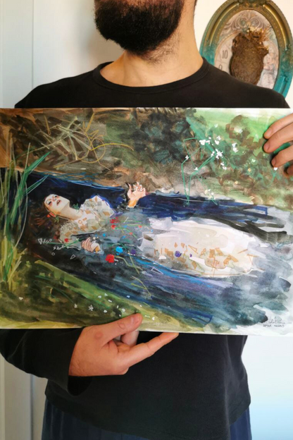 "Ophelia" (After Millais) - Dipinto originale A3