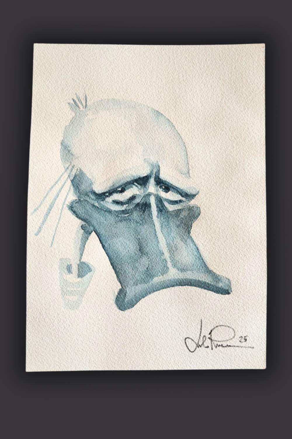 "Paperugo in blu" Dipinto originale su carta 26x36cm