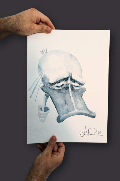 "Paperugo in blu" Dipinto originale su carta 26x36cm